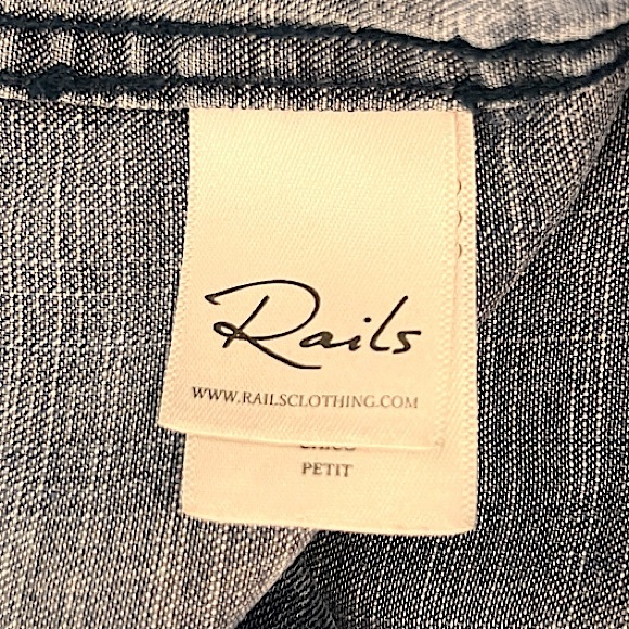 Rails Anthropologie Rosalee Chambray Tie Neck Denim Button Down Blouse Sz S EUC! - Picture 14 of 15